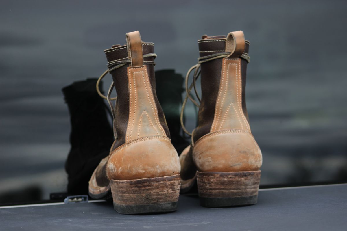 Photo by J.Seven on March 6, 2025 of the Frank's Boots Monkey Boot in Horween Cinnamon Waxed Flesh & Wickett & Craig Russet Traditional Harness.