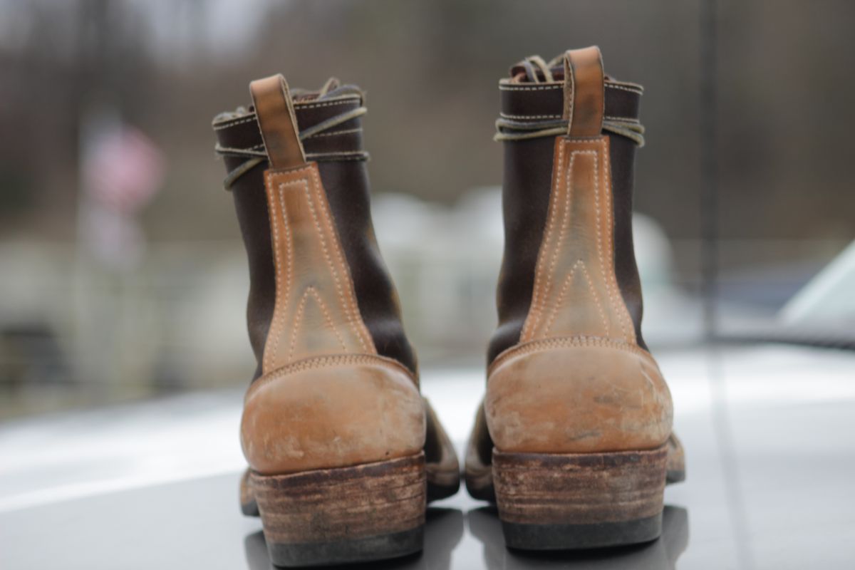 Photo by J.Seven on March 6, 2025 of the Frank's Boots Monkey Boot in Horween Cinnamon Waxed Flesh & Wickett & Craig Russet Traditional Harness.