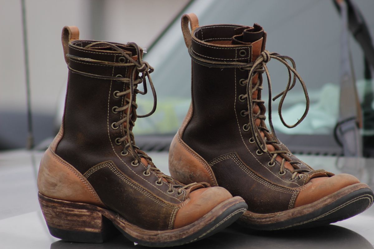 Photo by J.Seven on March 6, 2025 of the Frank's Boots Monkey Boot in Horween Cinnamon Waxed Flesh & Wickett & Craig Russet Traditional Harness.