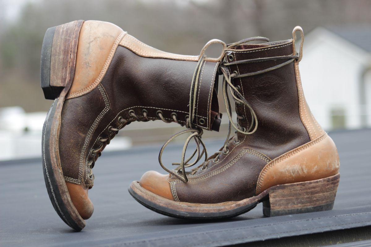Photo by J.Seven on March 6, 2025 of the Frank's Boots Monkey Boot in Horween Cinnamon Waxed Flesh & Wickett & Craig Russet Traditional Harness.