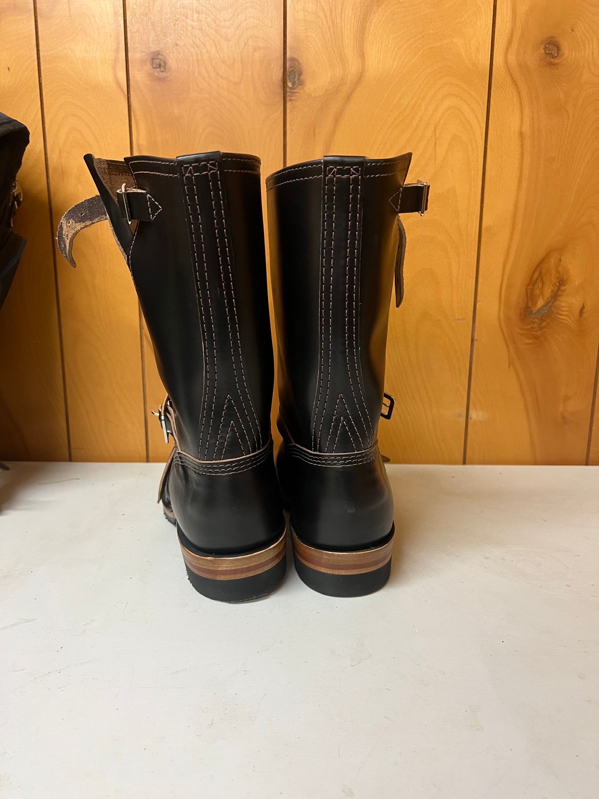 Photo by twigglekitty73 on October 2, 2023 of the Wesco Mister Lou in Horween Black Chromexcel Horsehide.