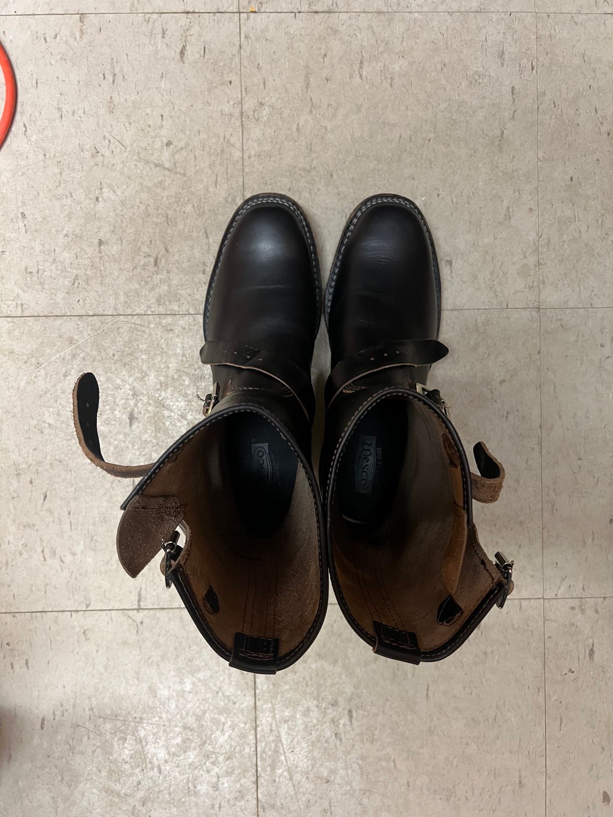 Photo by twigglekitty73 on October 2, 2023 of the Wesco Mister Lou in Horween Black Chromexcel Horsehide.
