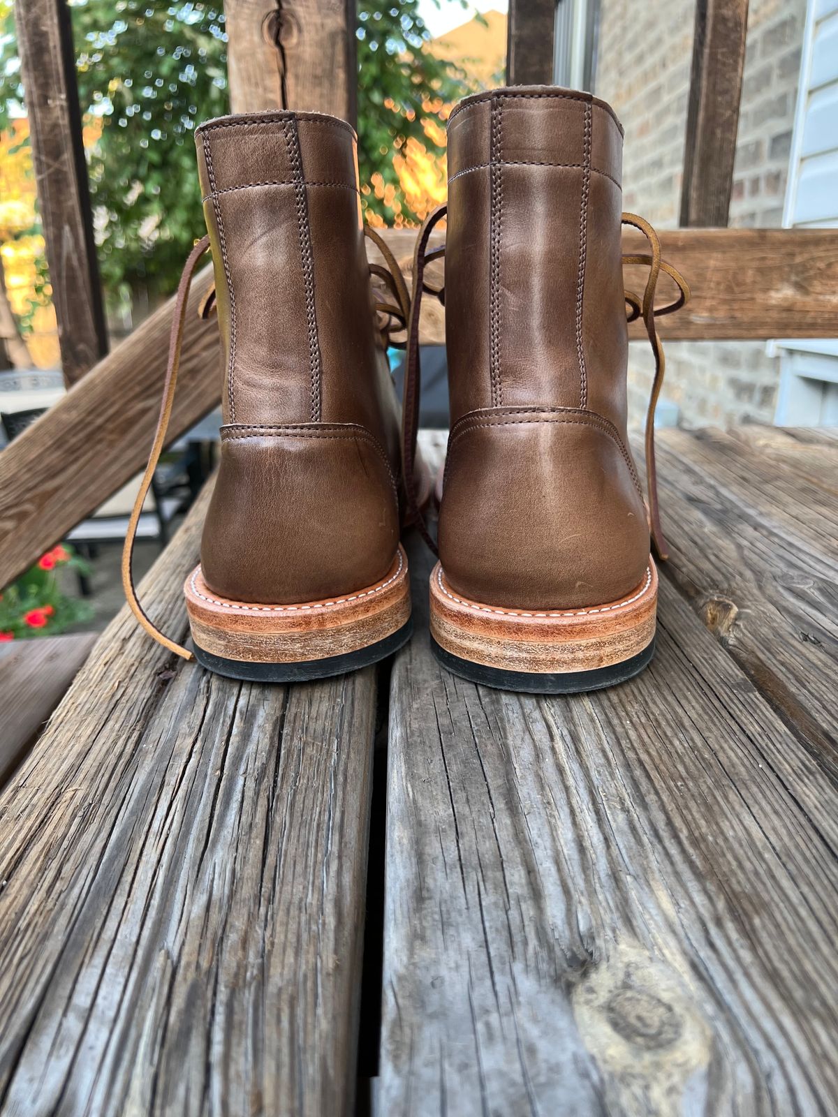 Photo by twigglekitty73 on October 1, 2023 of the Oak Street Bootmakers Trench Boot in Horween Natural Chromexcel.