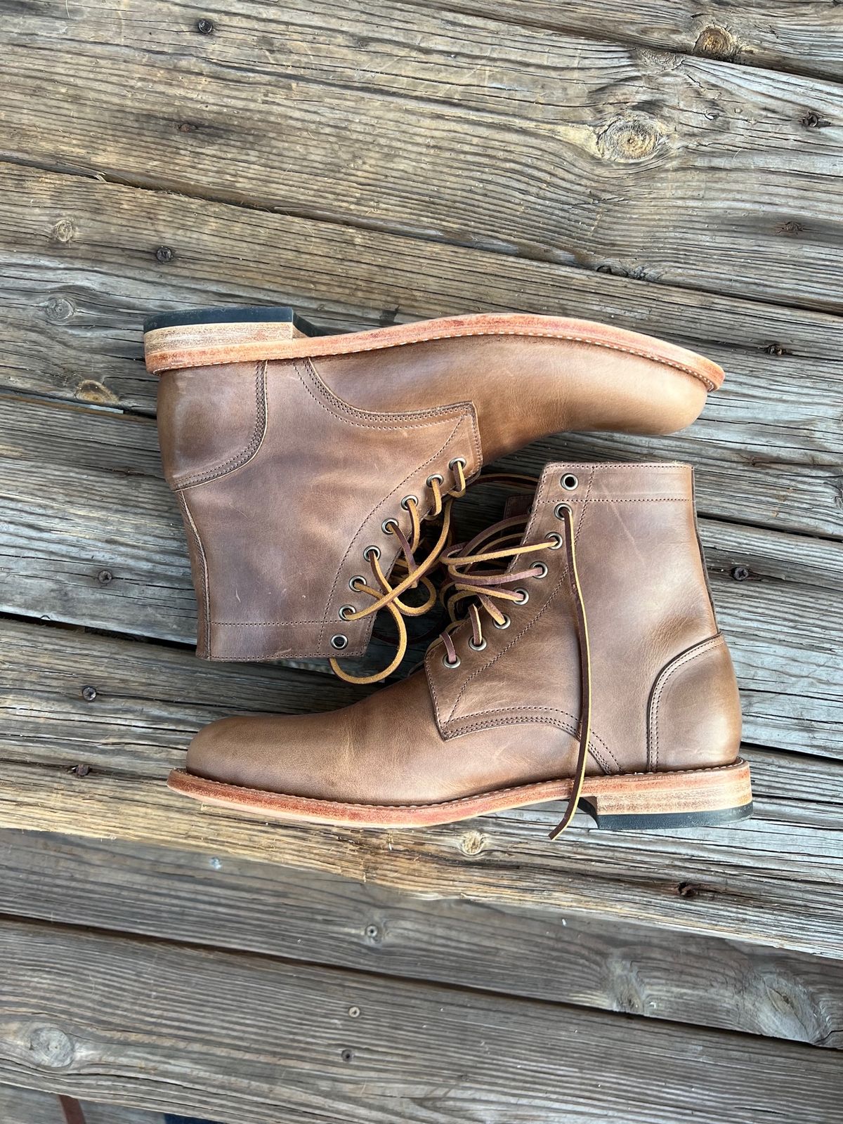 Photo by twigglekitty73 on October 1, 2023 of the Oak Street Bootmakers Trench Boot in Horween Natural Chromexcel.