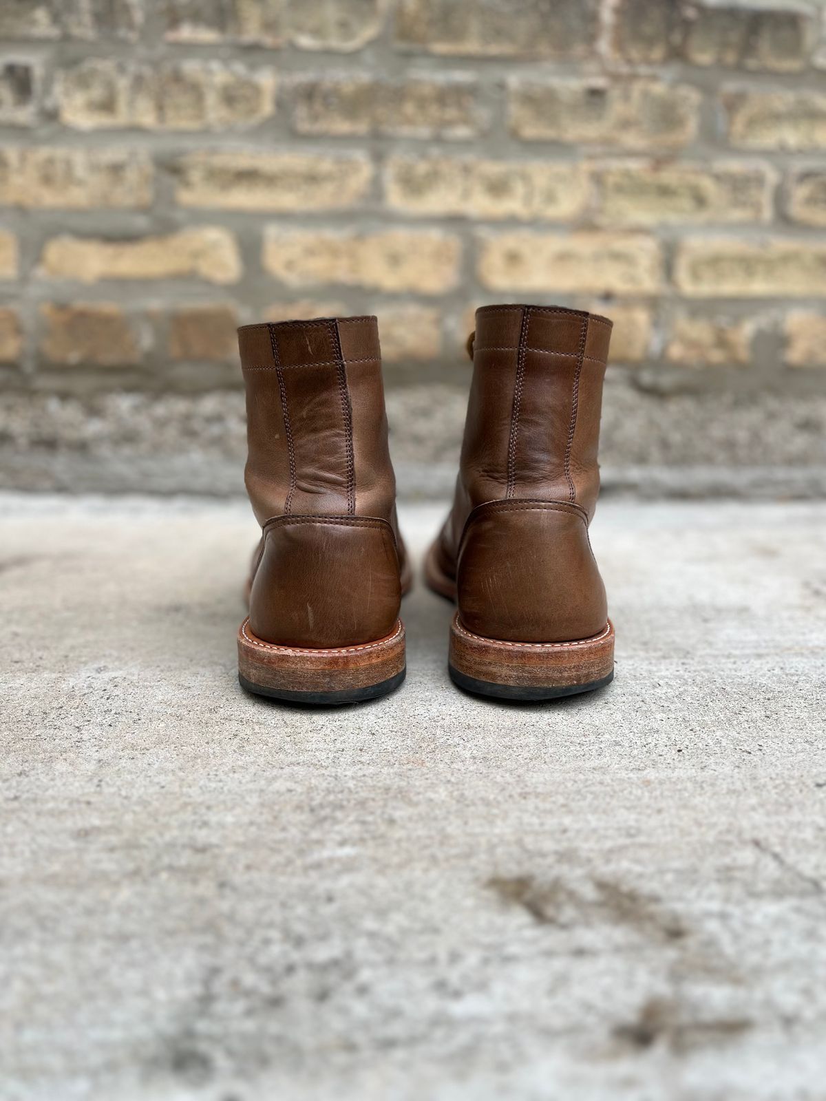 Photo by twigglekitty73 on November 3, 2023 of the Oak Street Bootmakers Trench Boot in Horween Natural Chromexcel.