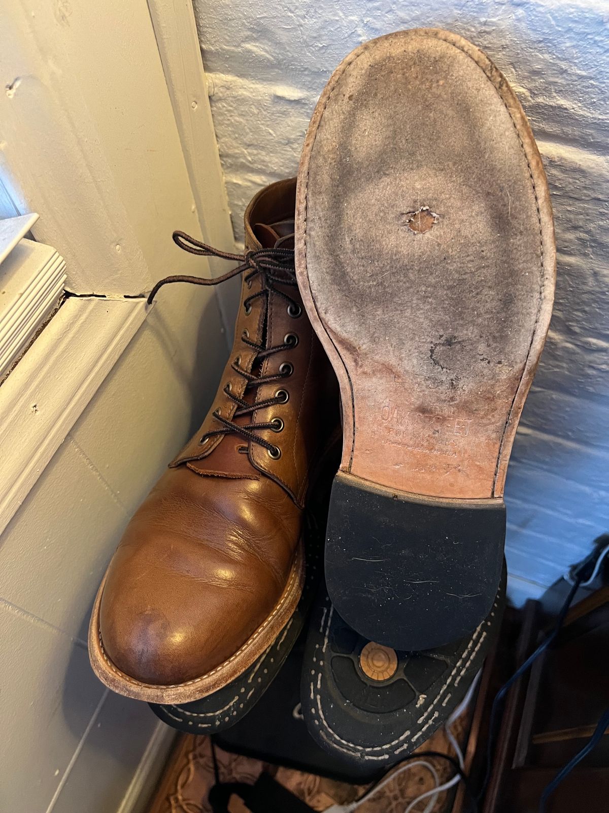 Photo by twigglekitty73 on January 1, 2024 of the Oak Street Bootmakers Trench Boot in Horween Natural Chromexcel.