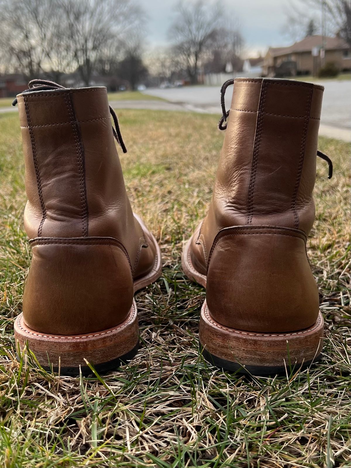 Photo by twigglekitty73 on January 1, 2024 of the Oak Street Bootmakers Trench Boot in Horween Natural Chromexcel.