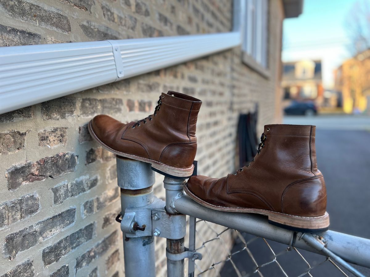 Photo by twigglekitty73 on February 2, 2024 of the Oak Street Bootmakers Trench Boot in Horween Natural Chromexcel.