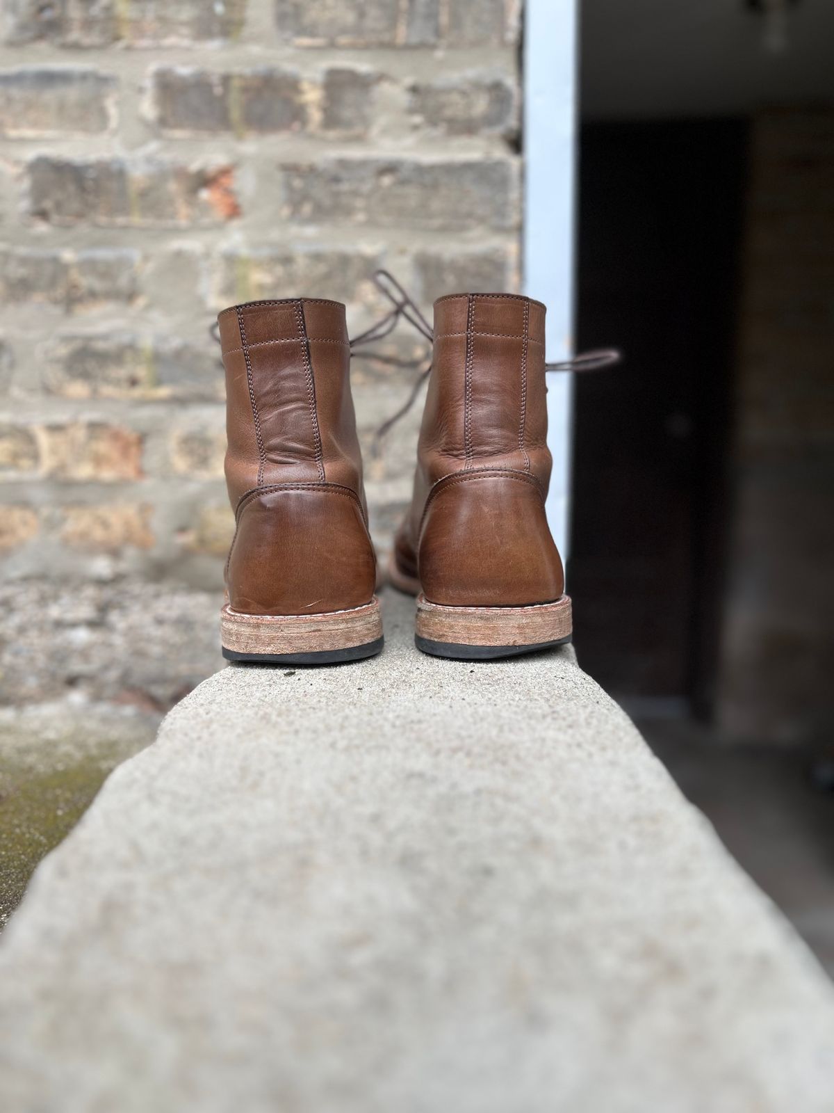 Photo by twigglekitty73 on April 1, 2024 of the Oak Street Bootmakers Trench Boot in Horween Natural Chromexcel.