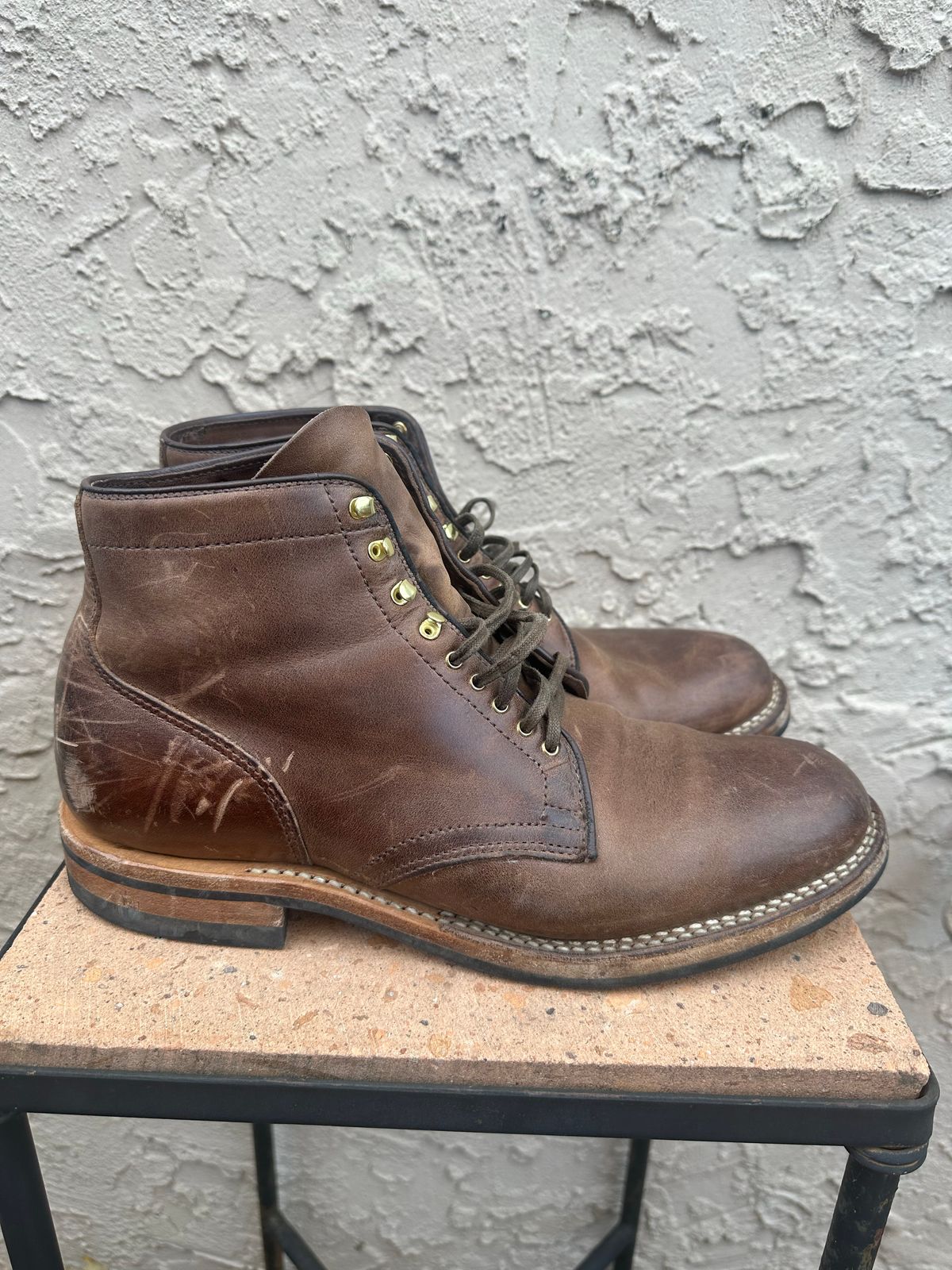 Photo by AGold on November 1, 2022 of the Viberg Service Boot in Horween Natural Chromexcel.