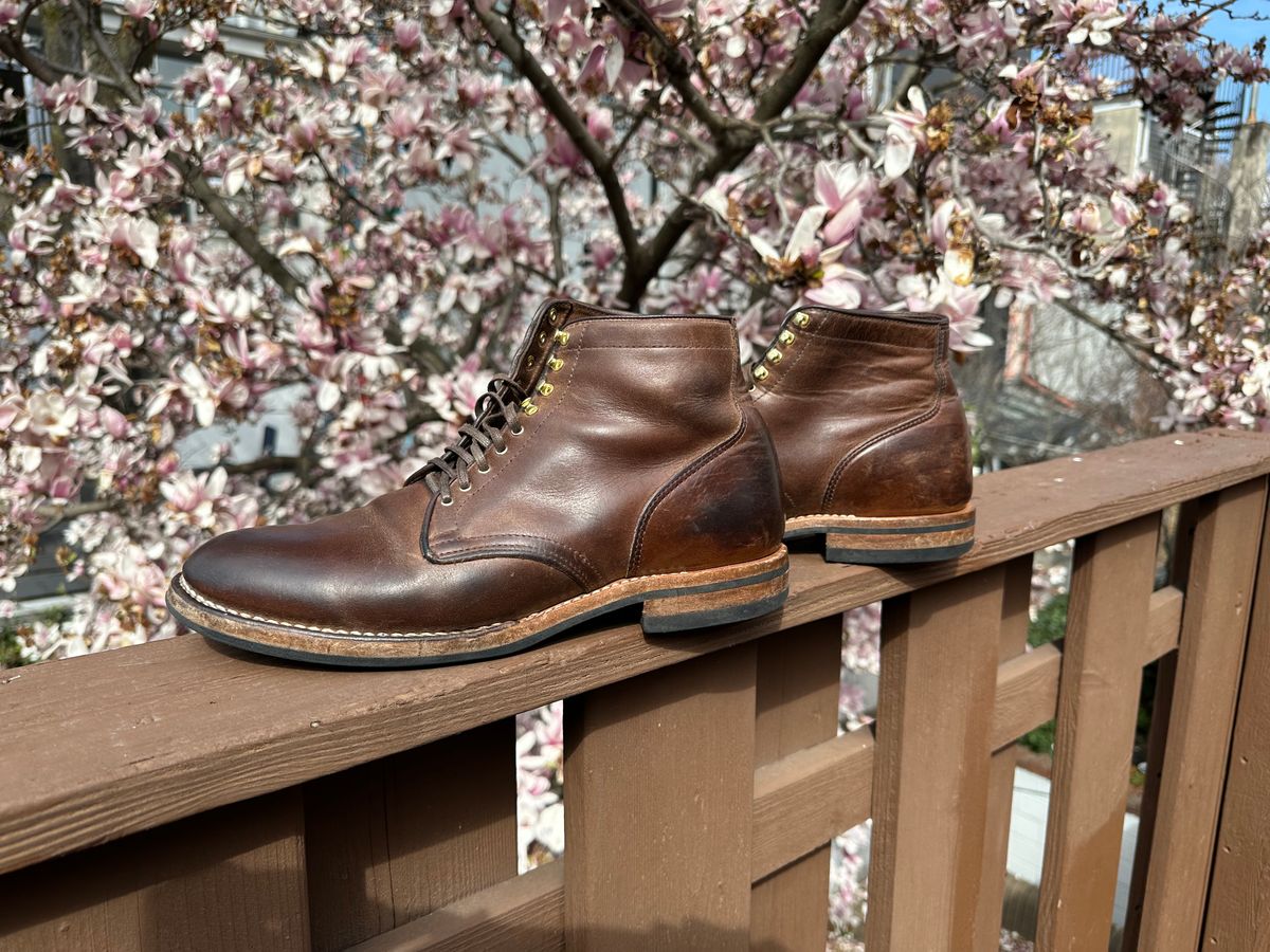 Photo by AGold on April 3, 2023 of the Viberg Service Boot in Horween Natural Chromexcel.