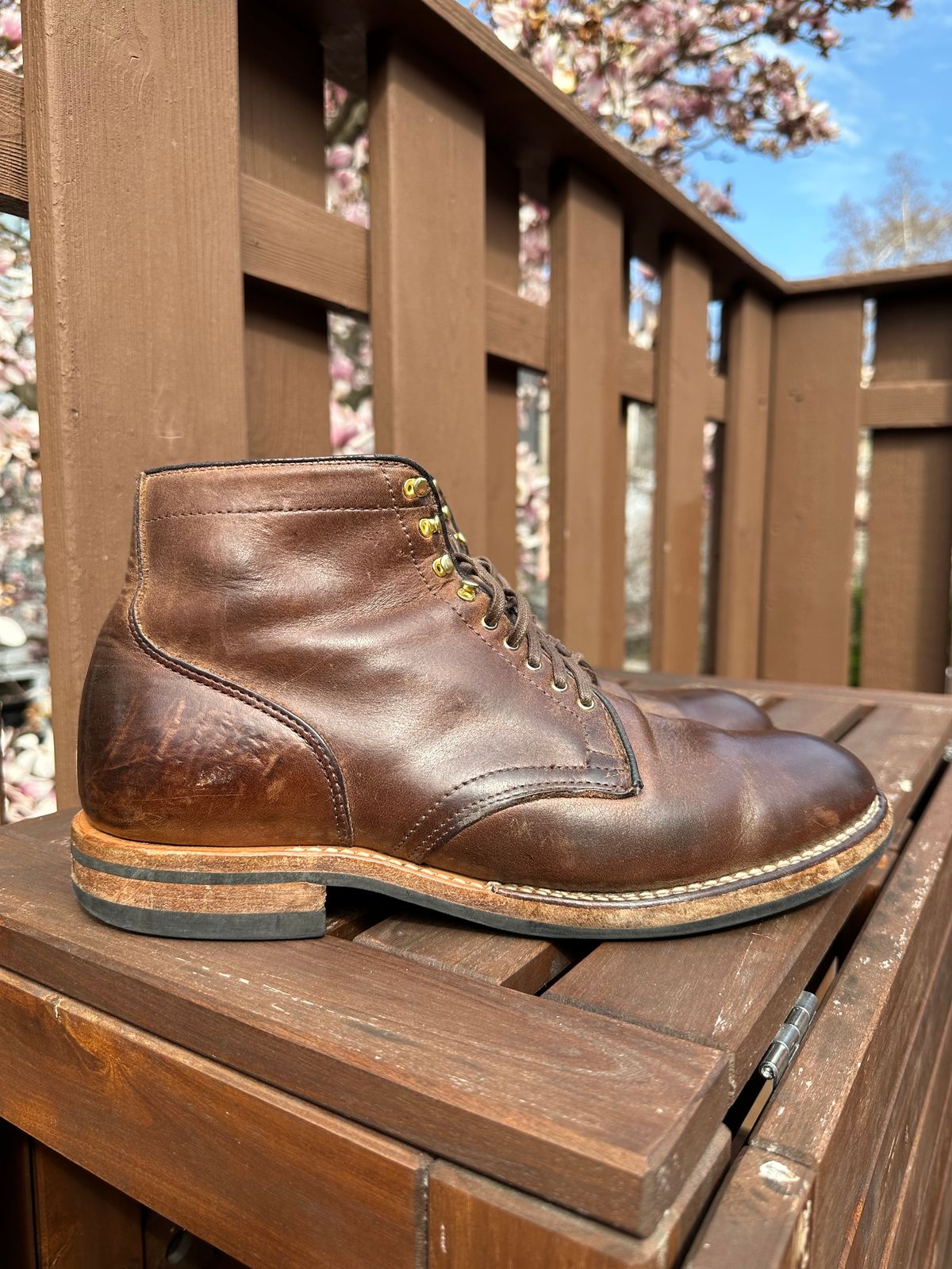 Photo by AGold on April 3, 2023 of the Viberg Service Boot in Horween Natural Chromexcel.