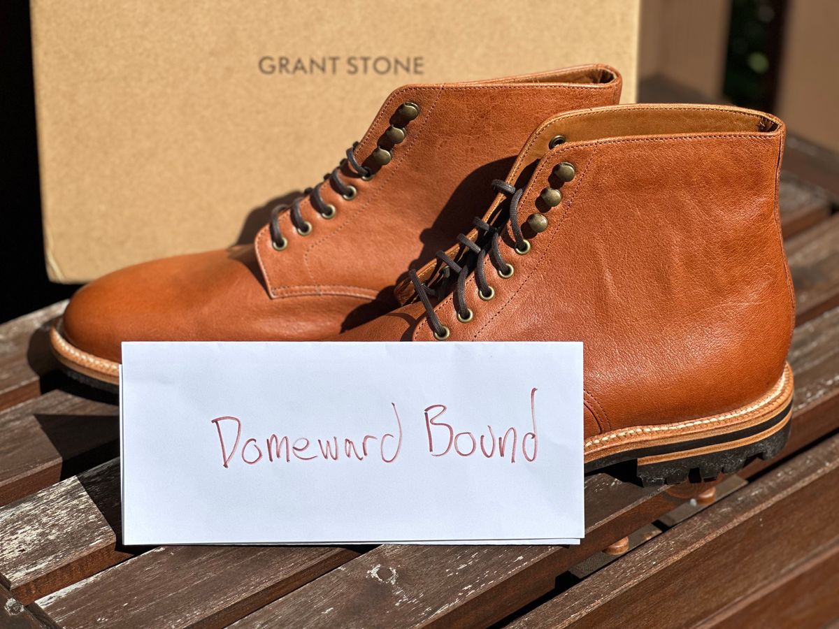 Photo by AGold on October 5, 2023 of the Grant Stone Edward Boot in Incas Rust Kangaroo.