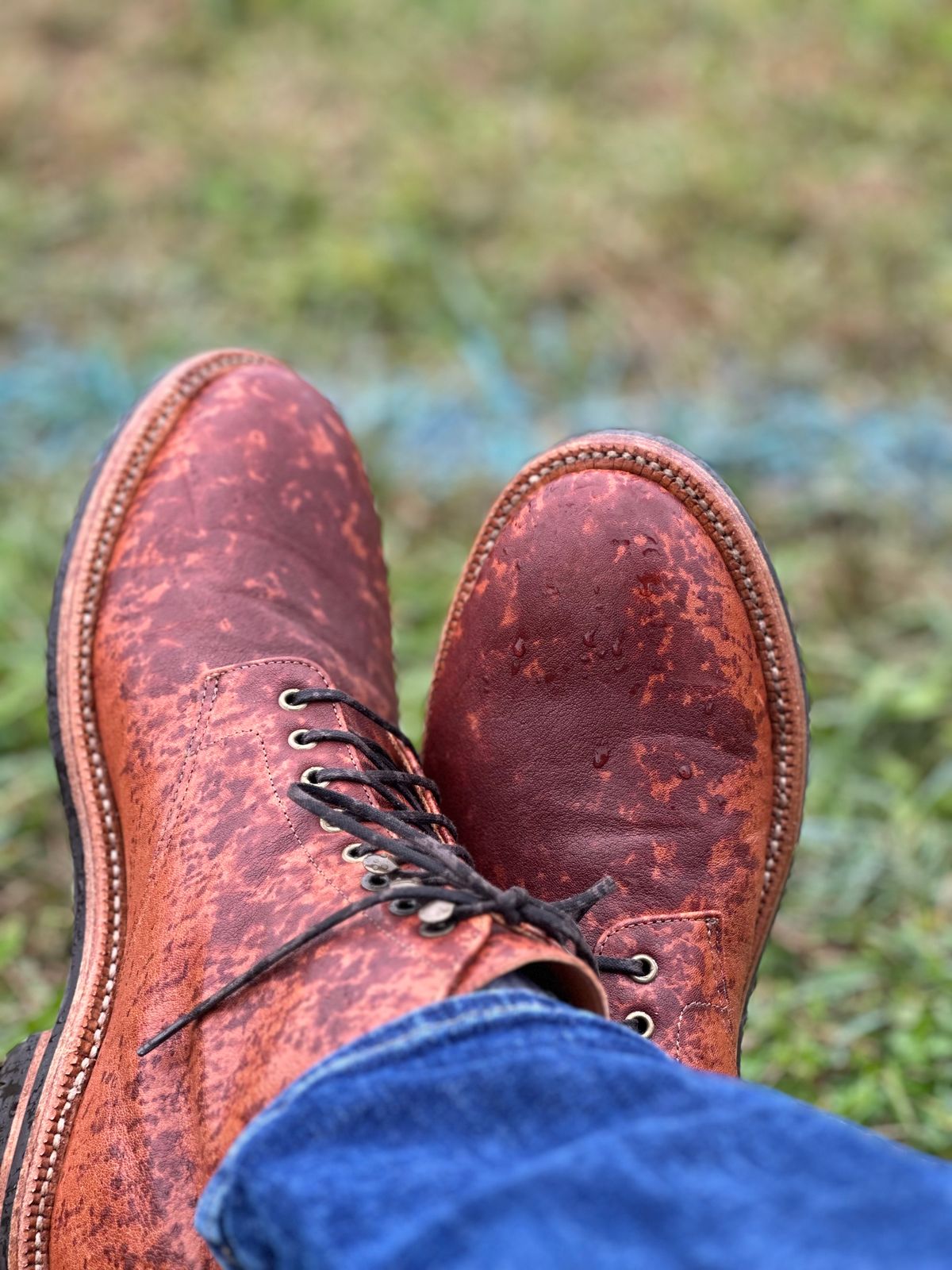 Photo by AGold on October 7, 2023 of the Grant Stone Edward Boot in Incas Rust Kangaroo.