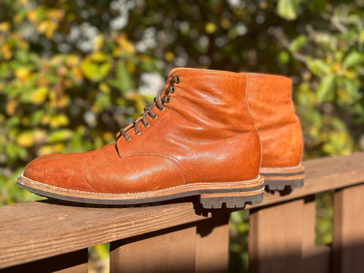 Photo by AGold on November 1, 2023 of the Grant Stone Edward Boot in Incas Rust Kangaroo.