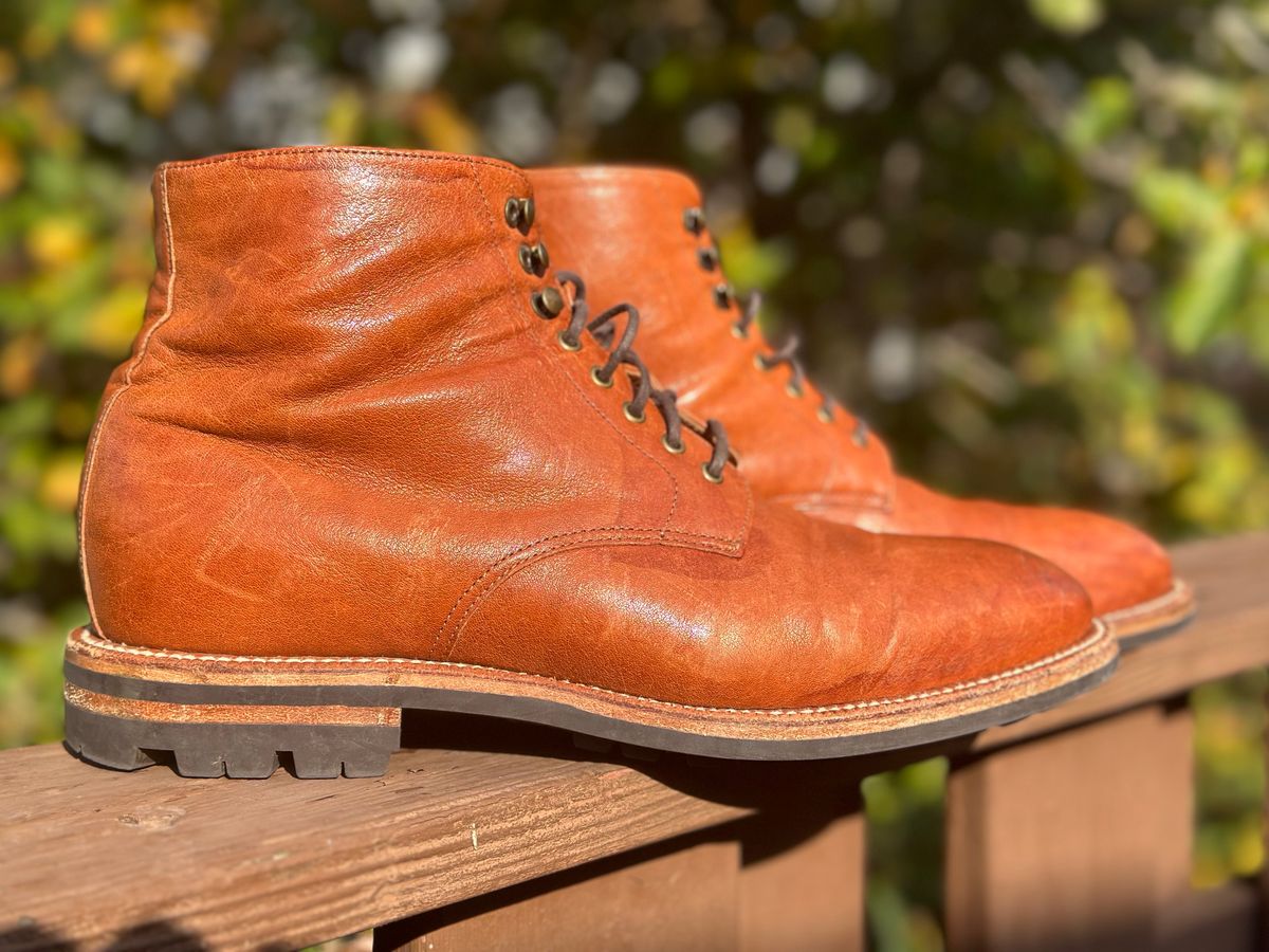 Photo by AGold on November 1, 2023 of the Grant Stone Edward Boot in Incas Rust Kangaroo.