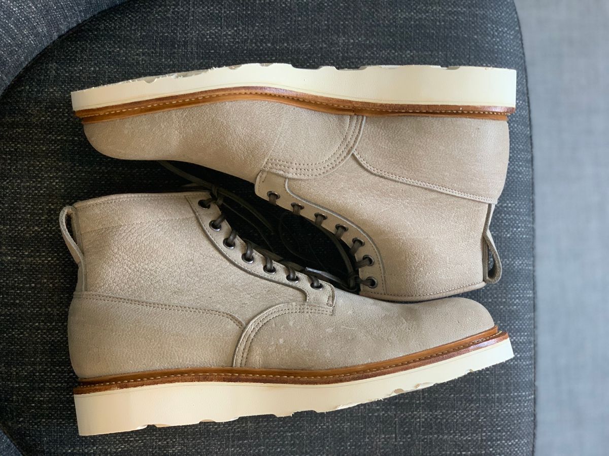 Photo by lonewolfpacman on November 1, 2023 of the Viberg Scout Boot in C.F. Stead Nomad Bokhara Nubuck.
