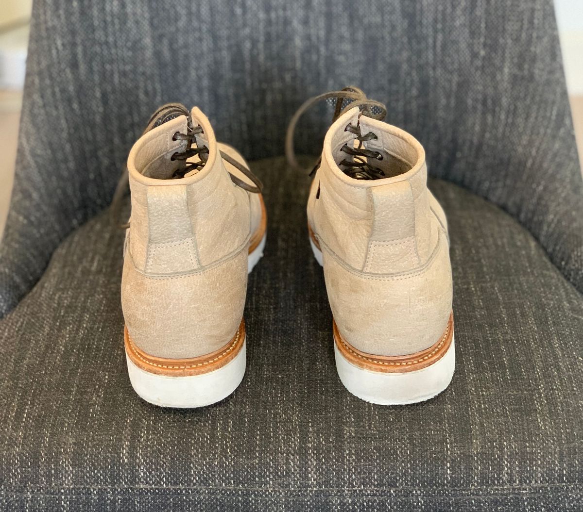 Photo by lonewolfpacman on December 5, 2023 of the Viberg Scout Boot in C.F. Stead Nomad Bokhara Nubuck.