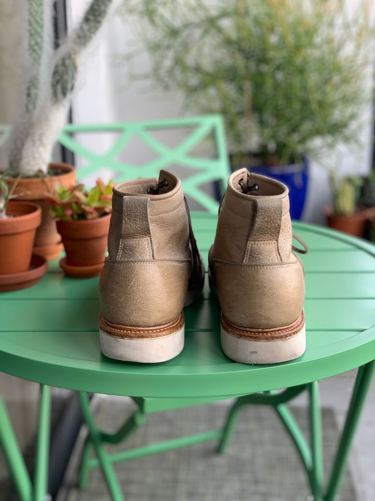 Photo by lonewolfpacman on April 2, 2024 of the Viberg Scout Boot in C.F. Stead Nomad Bokhara Nubuck.