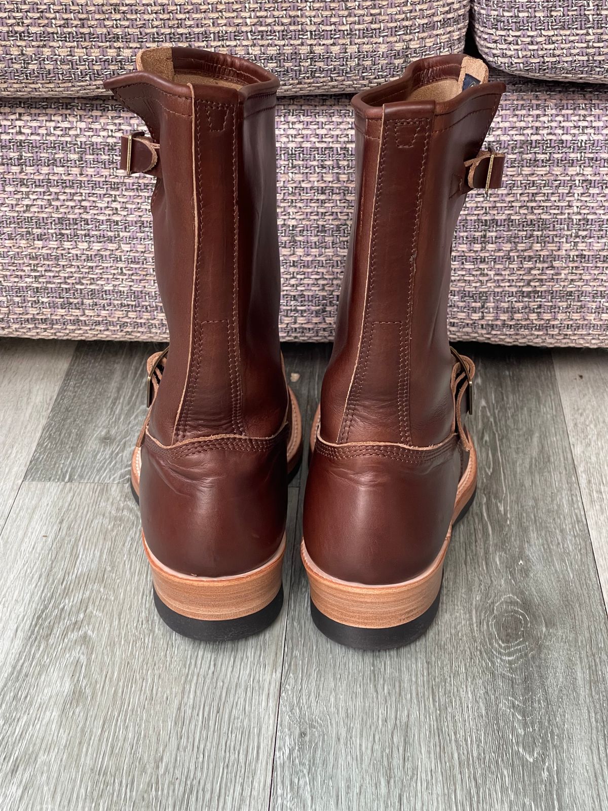 Photo by elliottjhill on October 1, 2023 of the John Lofgren Wabash Engineer Boots in Horween Chocolate Chromexcel.
