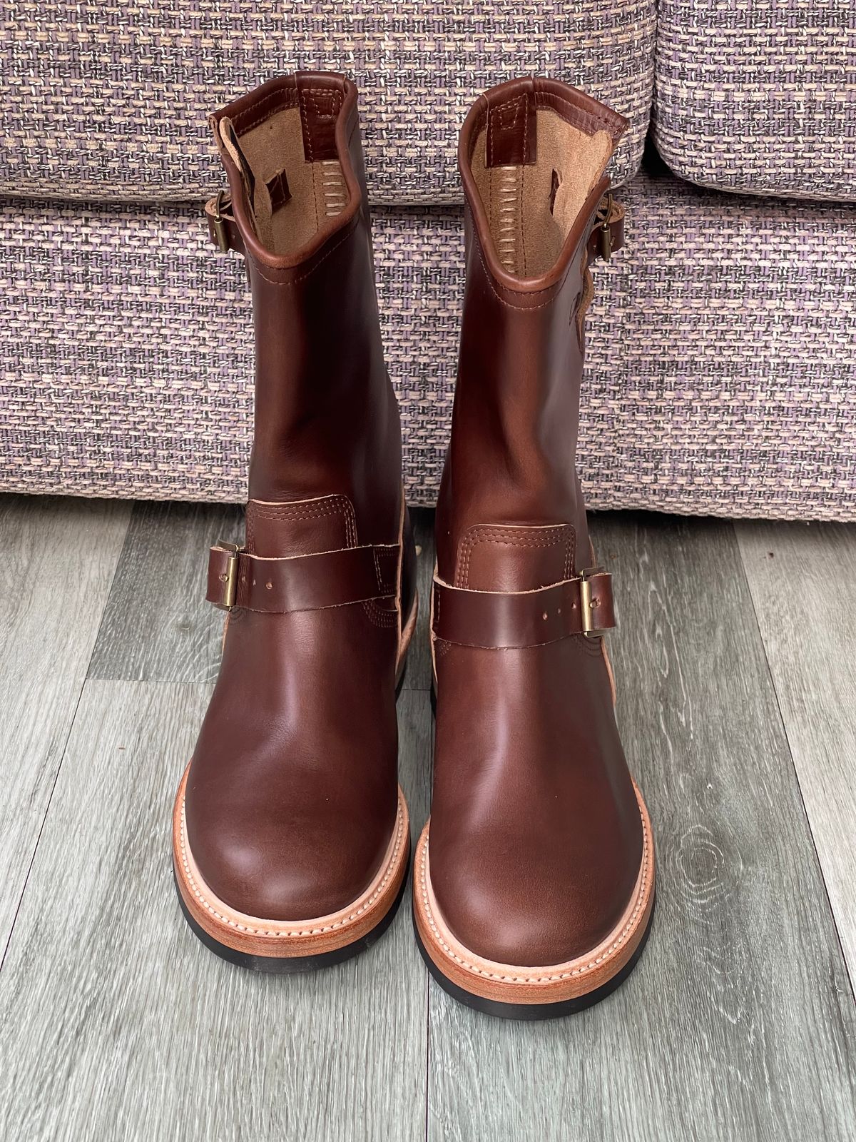 Photo by elliottjhill on October 1, 2023 of the John Lofgren Wabash Engineer Boots in Horween Chocolate Chromexcel.