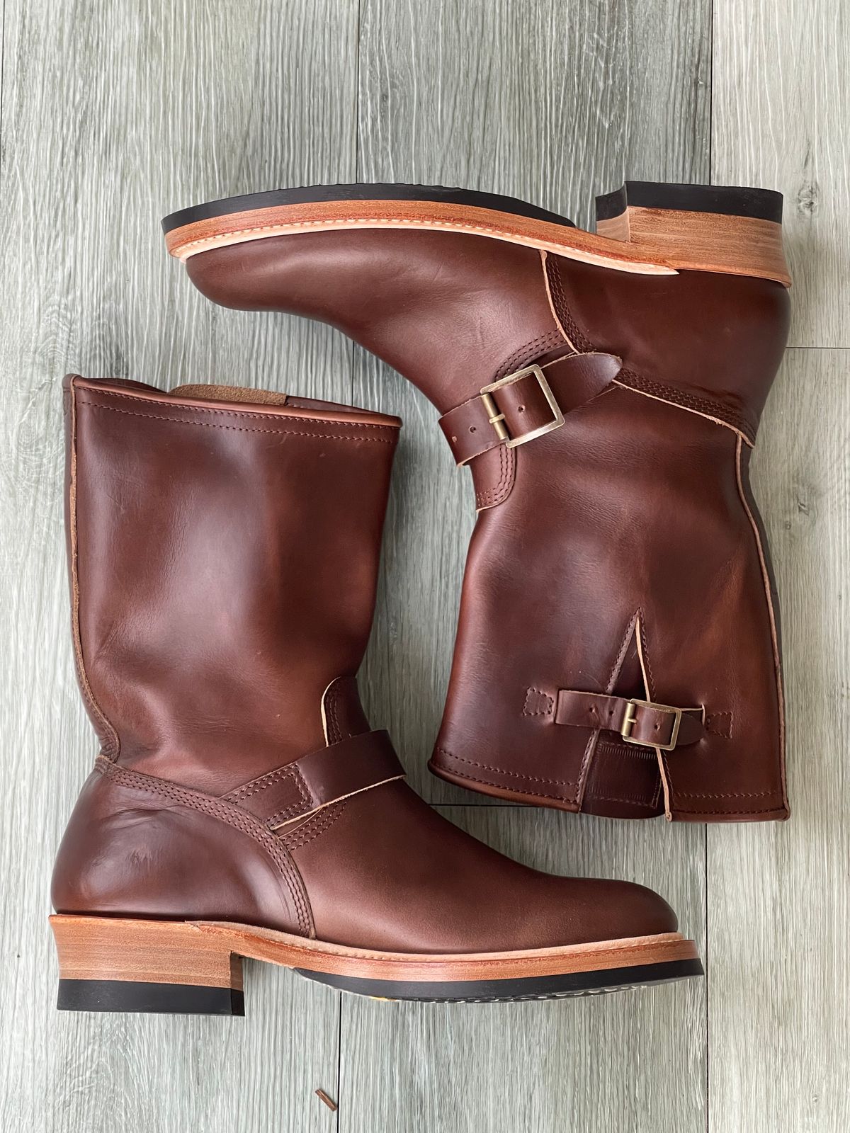 Photo by elliottjhill on October 1, 2023 of the John Lofgren Wabash Engineer Boots in Horween Chocolate Chromexcel.