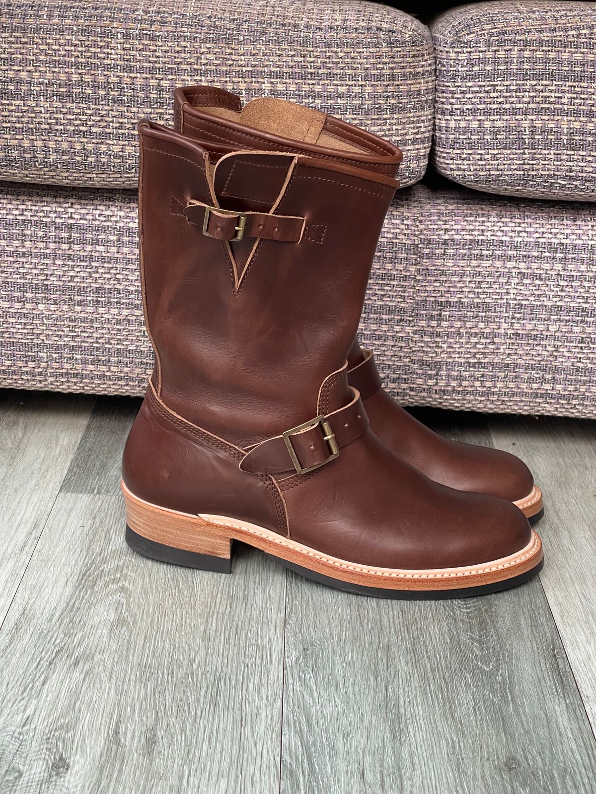 Photo by elliottjhill on October 1, 2023 of the John Lofgren Wabash Engineer Boots in Horween Chocolate Chromexcel.
