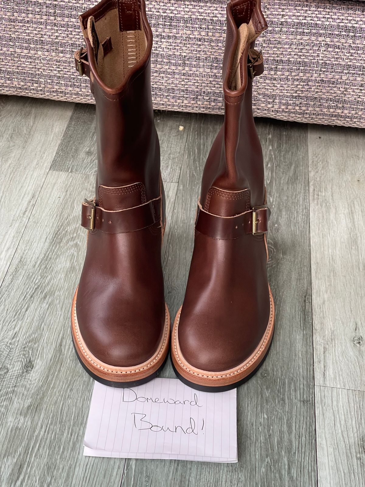 Photo by elliottjhill on October 1, 2023 of the John Lofgren Wabash Engineer Boots in Horween Chocolate Chromexcel.