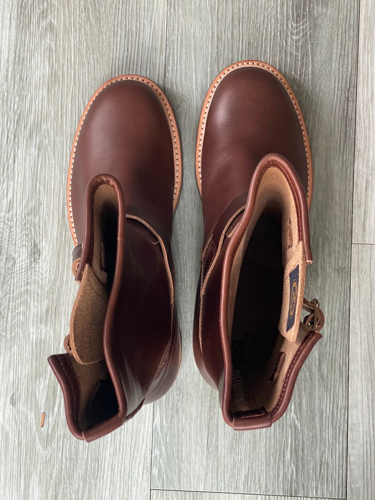 Photo by elliottjhill on October 1, 2023 of the John Lofgren Wabash Engineer Boots in Horween Chocolate Chromexcel.