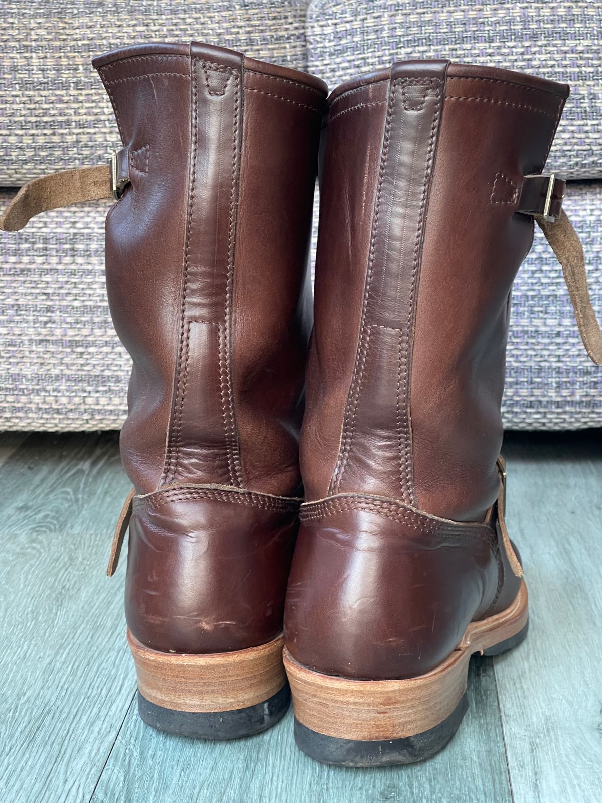 Photo by elliottjhill on November 3, 2023 of the John Lofgren Wabash Engineer Boots in Horween Chocolate Chromexcel.