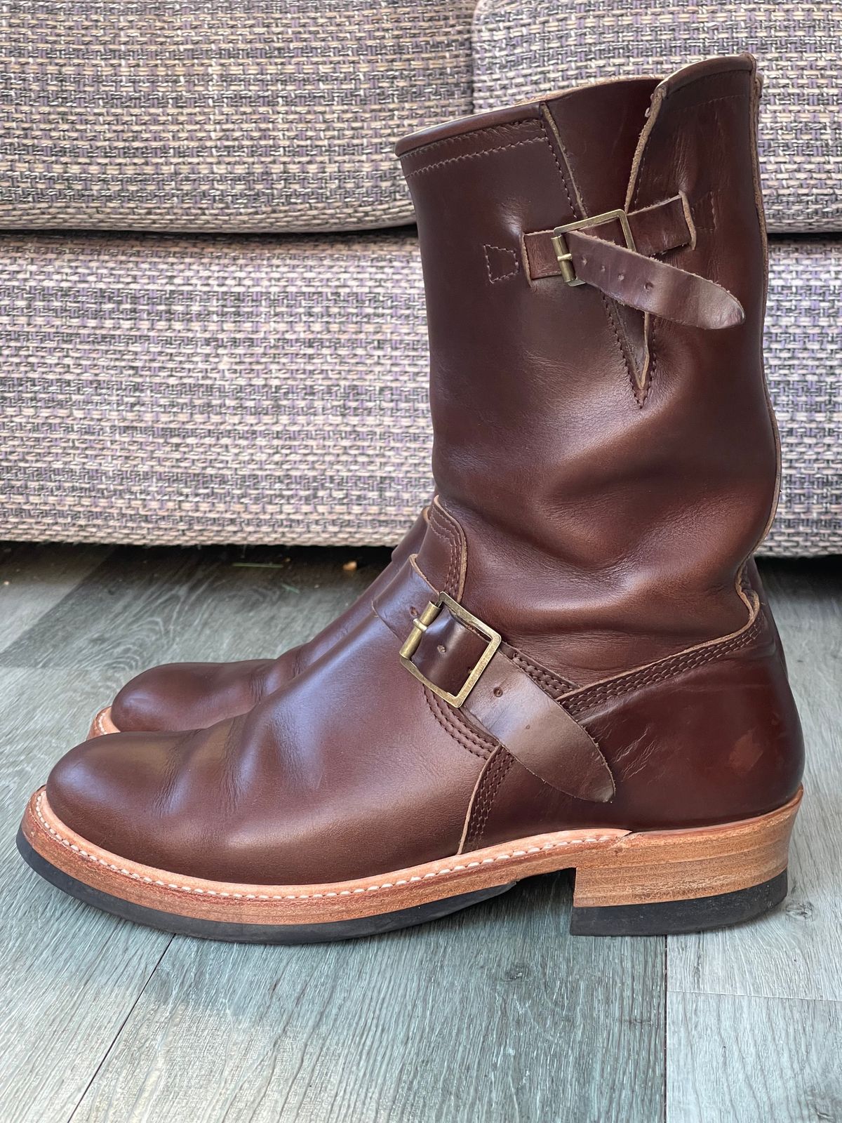 Photo by elliottjhill on November 3, 2023 of the John Lofgren Wabash Engineer Boots in Horween Chocolate Chromexcel.