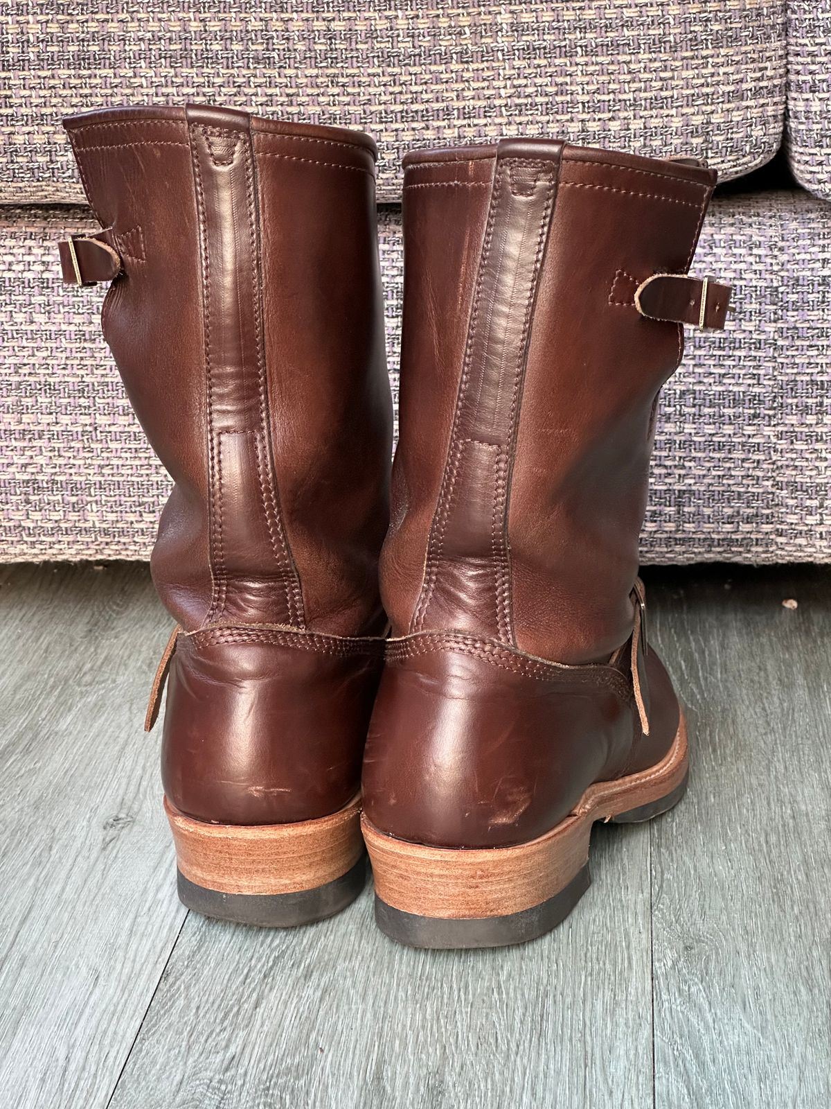 Photo by elliottjhill on December 1, 2023 of the John Lofgren Wabash Engineer Boots in Horween Chocolate Chromexcel.