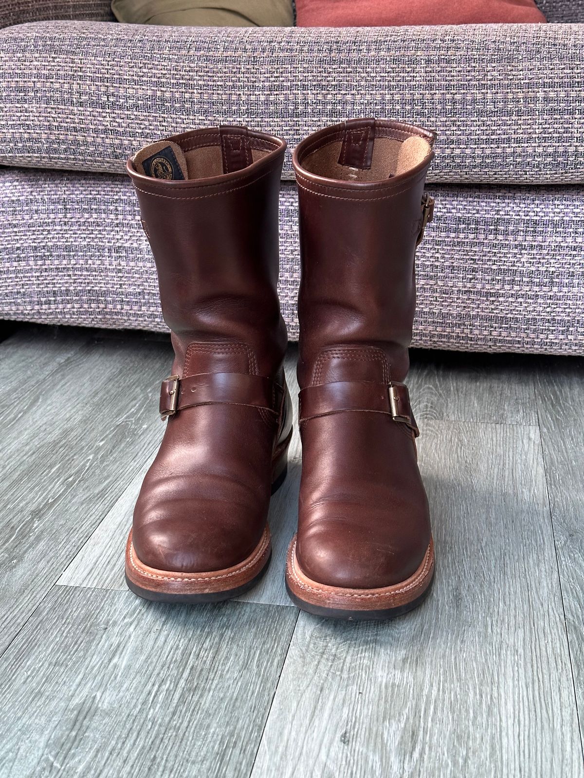 Photo by elliottjhill on February 1, 2024 of the John Lofgren Wabash Engineer Boots in Horween Chocolate Chromexcel.