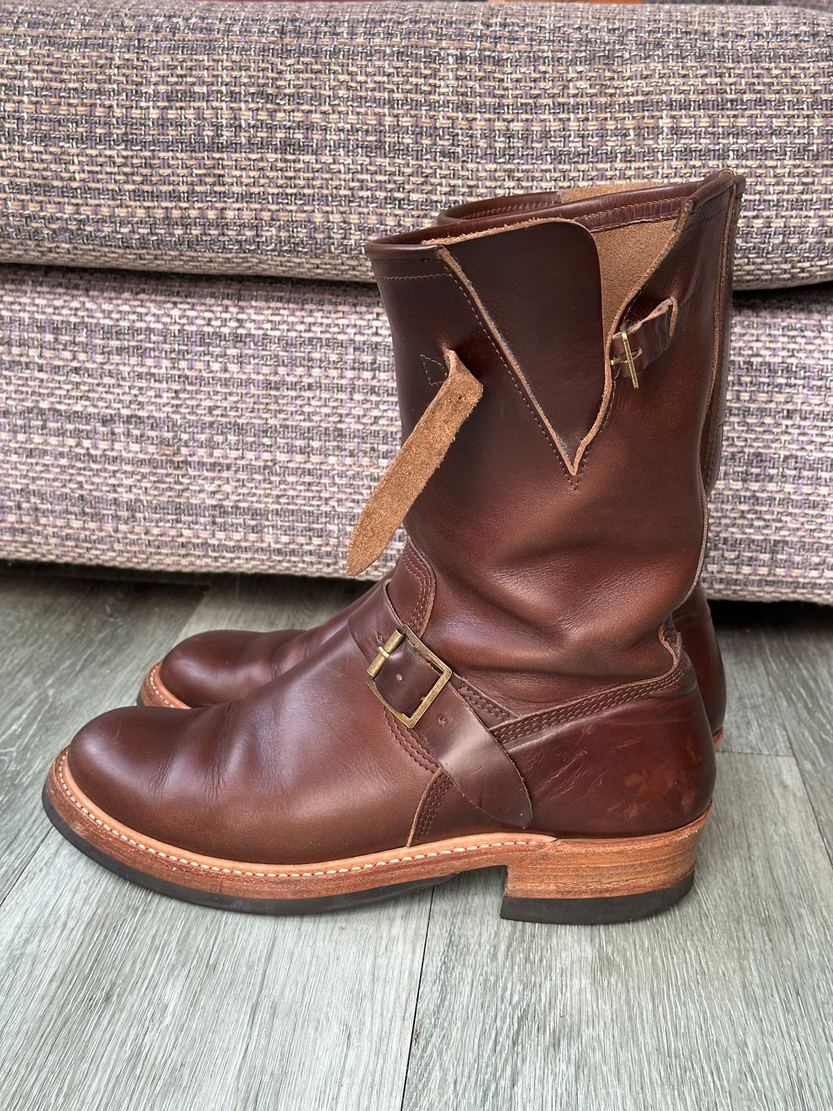 Photo by elliottjhill on March 2, 2024 of the John Lofgren Wabash Engineer Boots in Horween Chocolate Chromexcel.