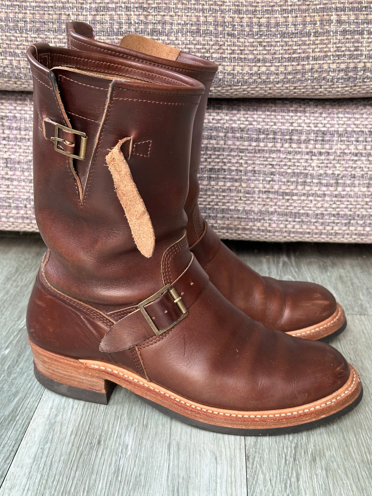 Photo by elliottjhill on March 2, 2024 of the John Lofgren Wabash Engineer Boots in Horween Chocolate Chromexcel.