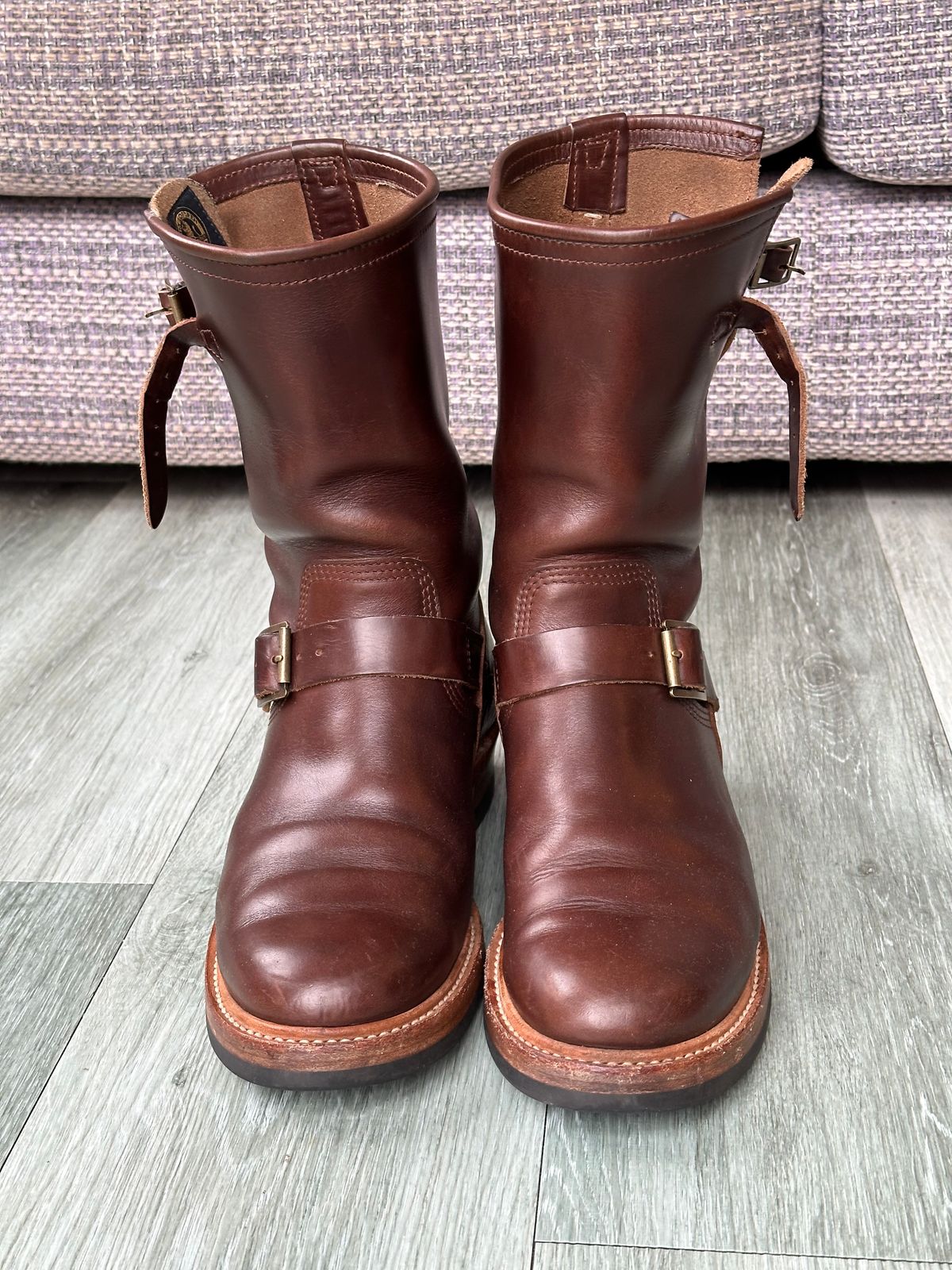 Photo by elliottjhill on April 2, 2024 of the John Lofgren Wabash Engineer Boots in Horween Chocolate Chromexcel.