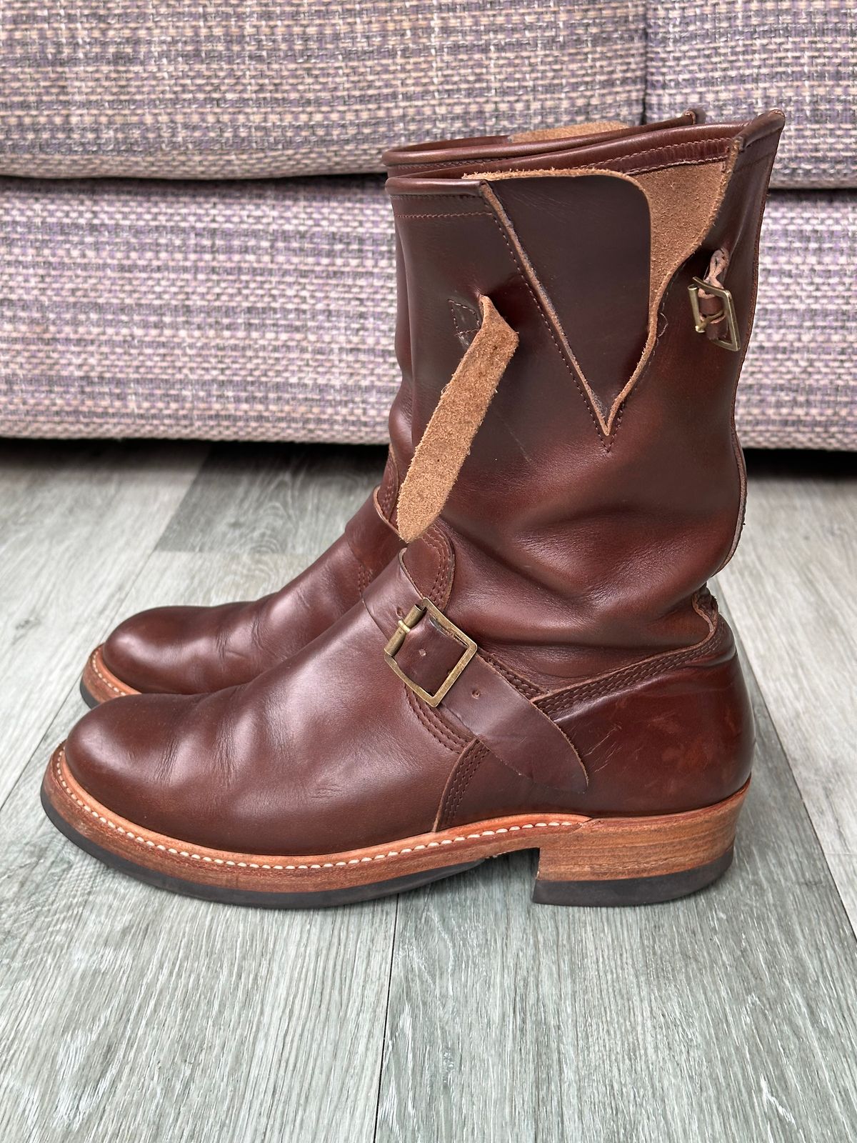 Photo by elliottjhill on April 2, 2024 of the John Lofgren Wabash Engineer Boots in Horween Chocolate Chromexcel.