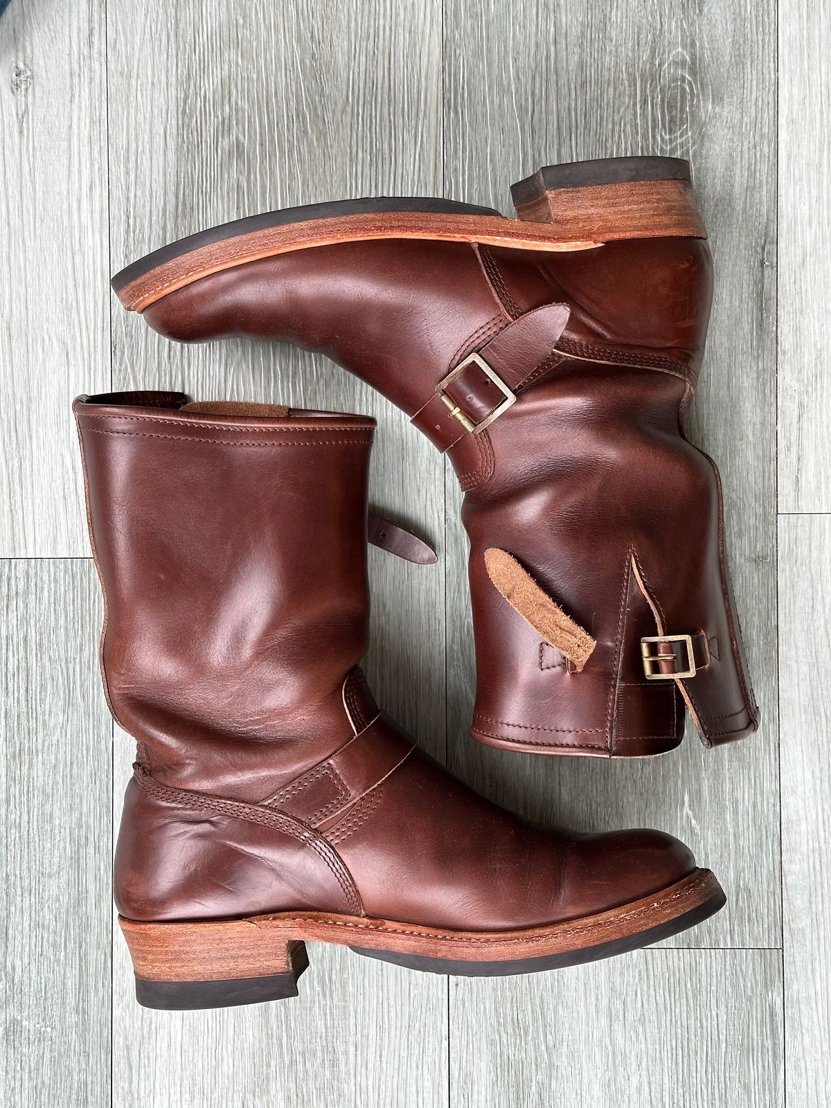 Photo by elliottjhill on April 2, 2024 of the John Lofgren Wabash Engineer Boots in Horween Chocolate Chromexcel.