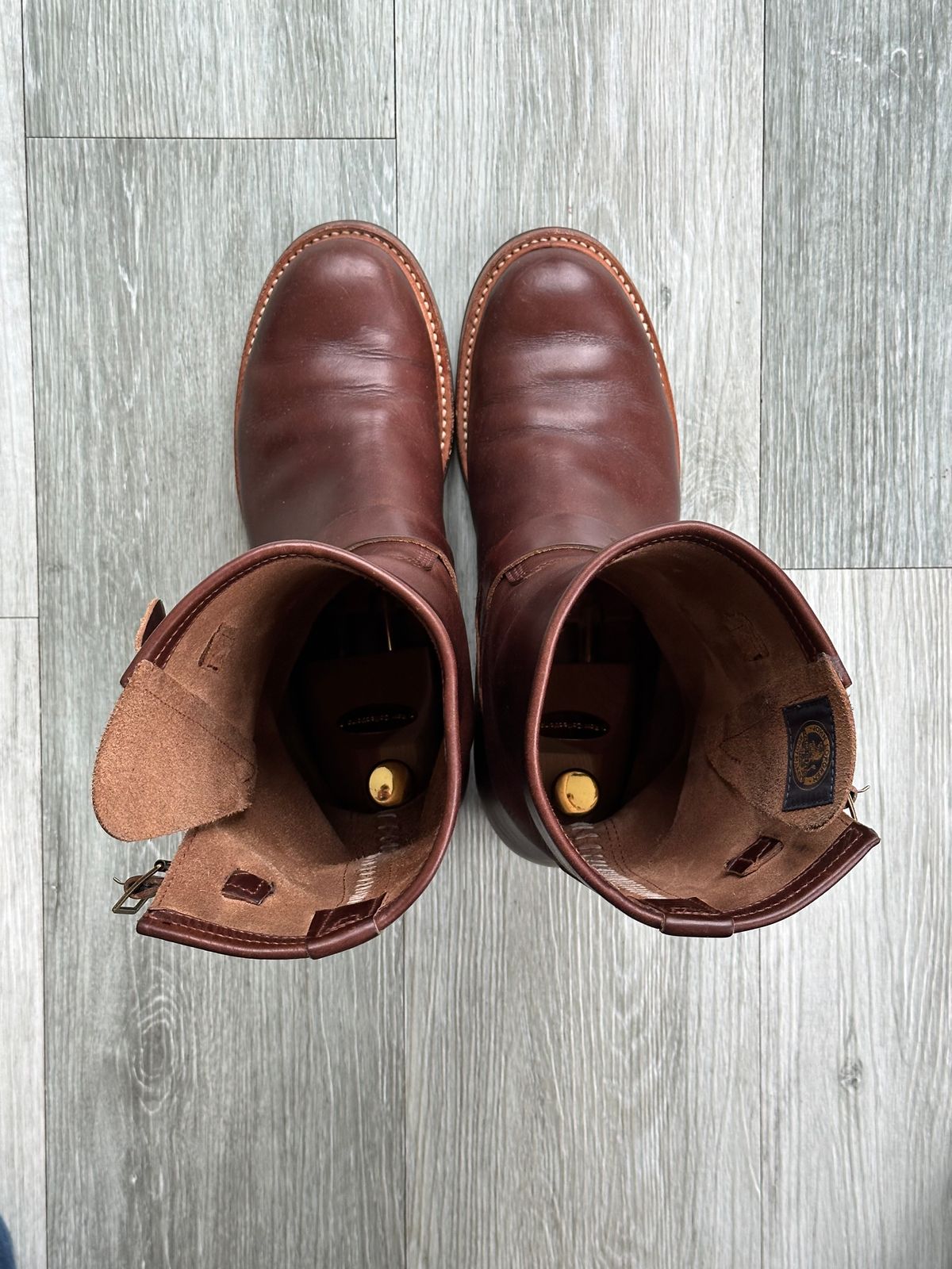 Photo by elliottjhill on April 2, 2024 of the John Lofgren Wabash Engineer Boots in Horween Chocolate Chromexcel.