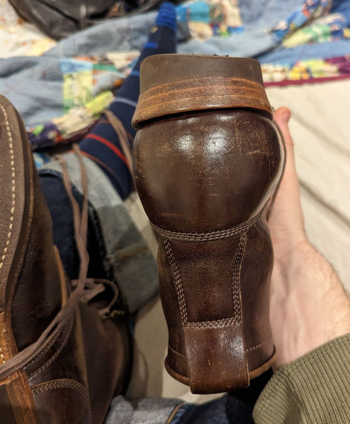 Photo by roger___af on January 29, 2023 of the Flame Panda Service Boot in Shinki Chocolate Antique Horsehide.