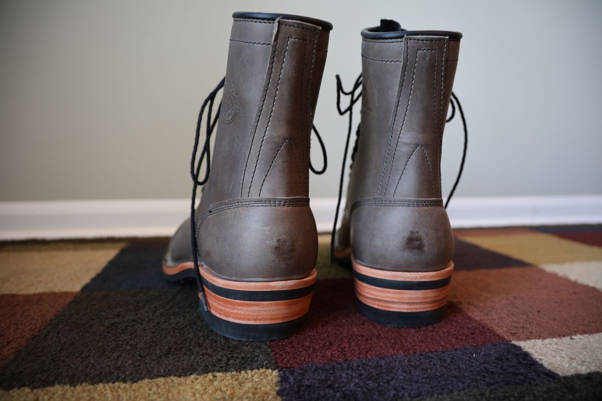 Photo by mfleeter on October 2, 2024 of the Frank's Boots Maxon in Horween Steel Predator.