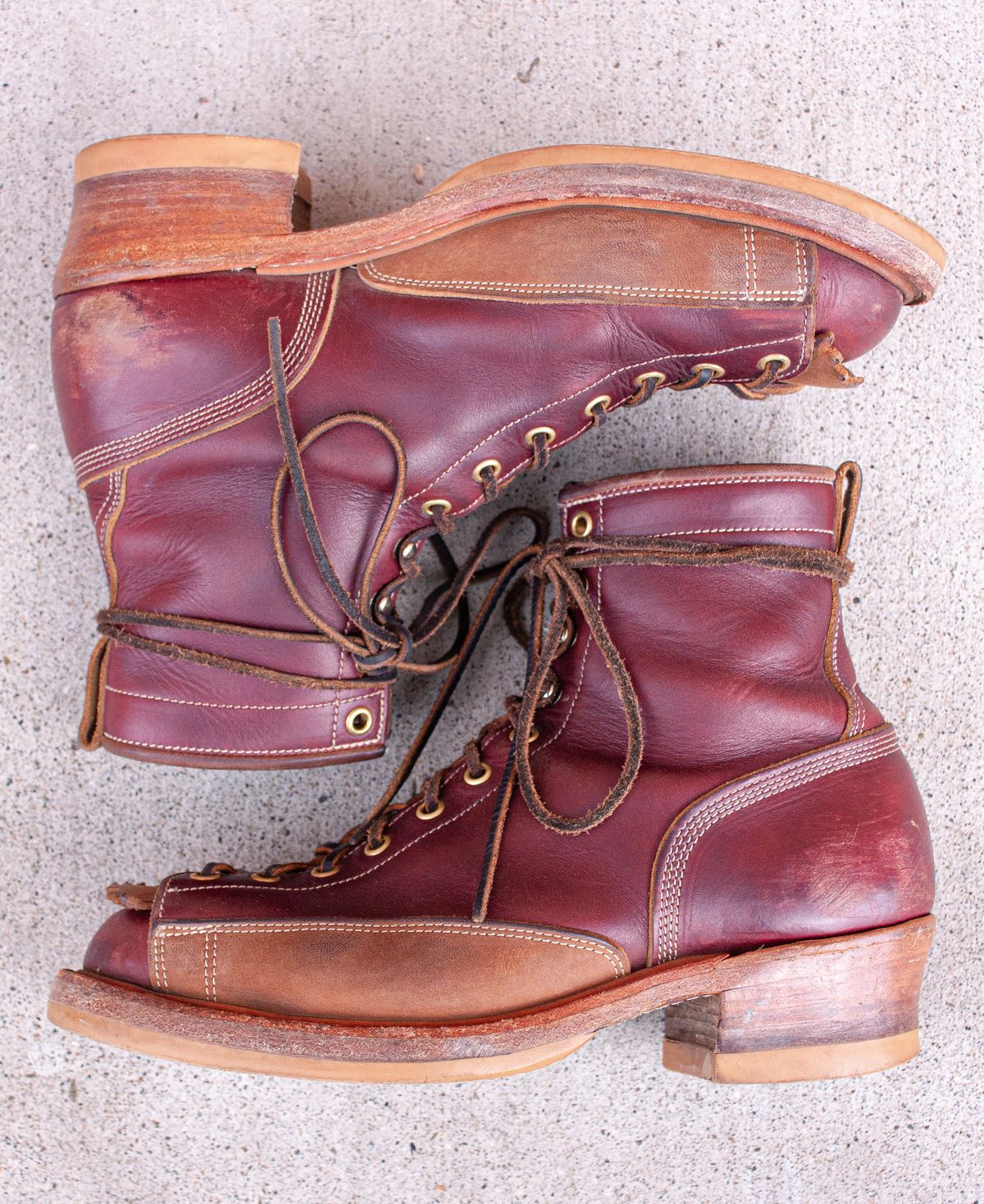 Photo by BootsetDaram on April 5, 2024 of the Role Club Lace To Toe A-2 Style in Horween Color 8 Chromexcel Horsehide & Unbuffed Horsehide.