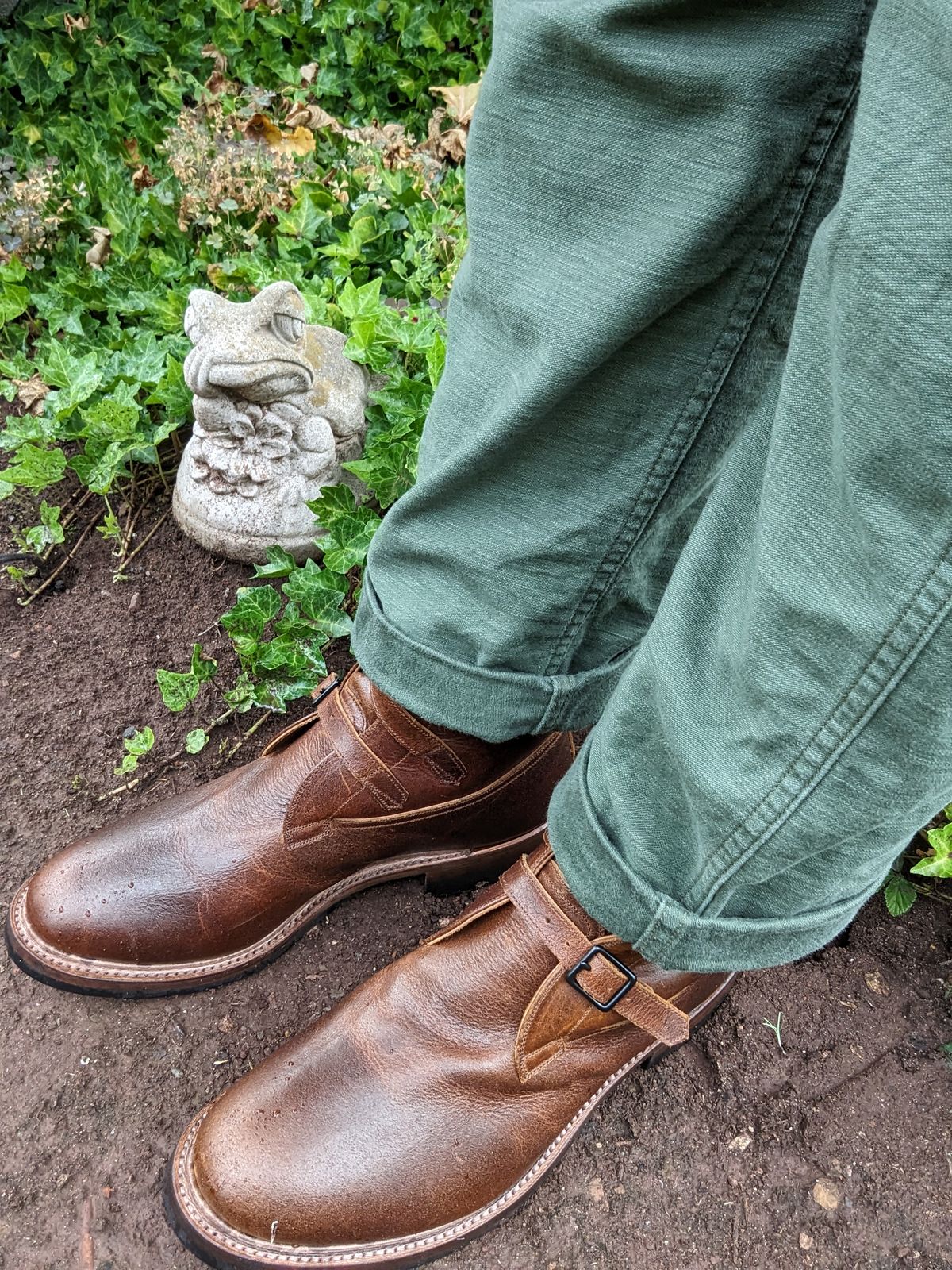 Photo by itsnotbriatall on October 1, 2023 of the Eastman Leather Tanker Boots in Horween Havana Burnished Roughout.