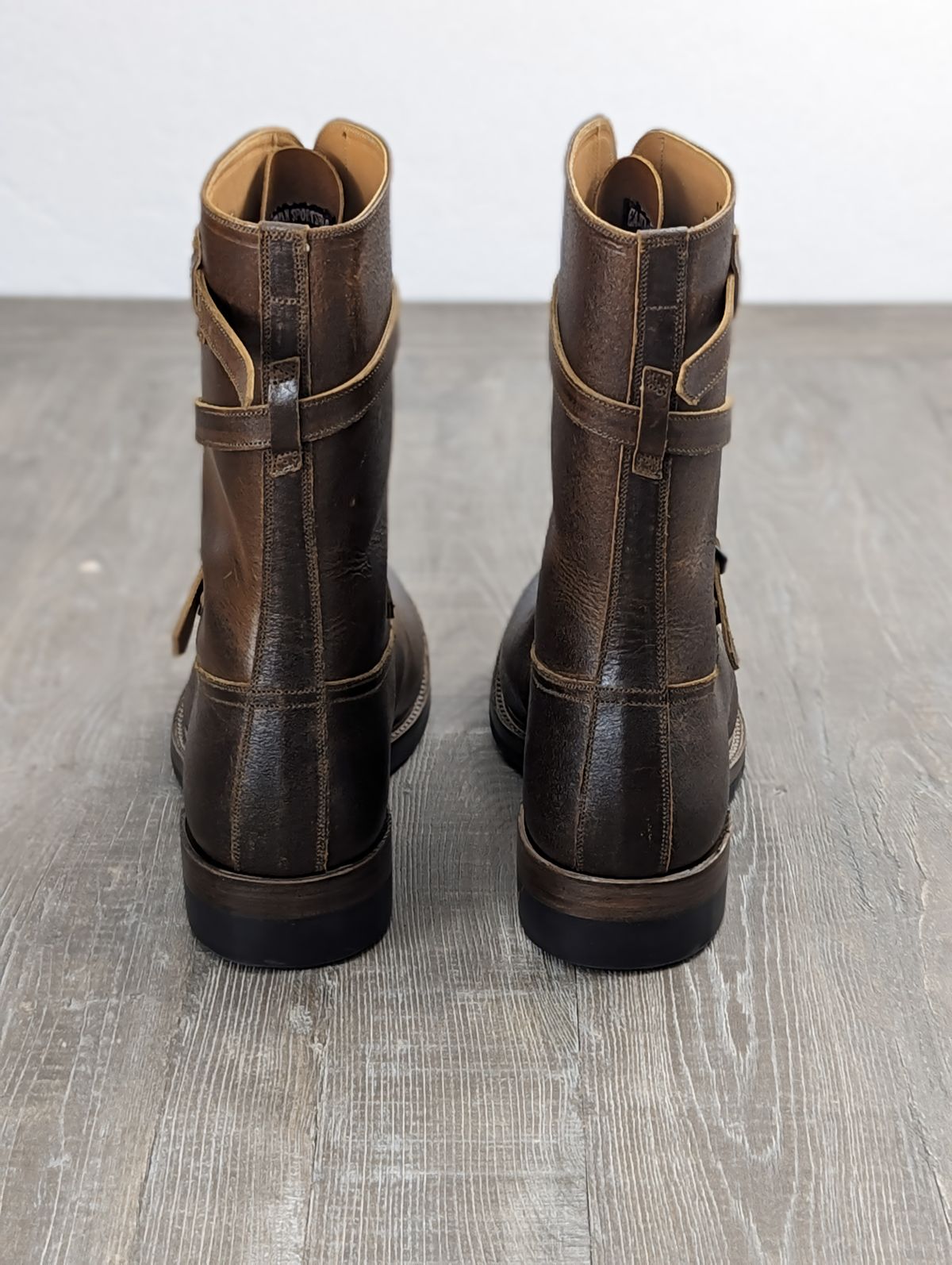 Photo by itsnotbriatall on October 1, 2023 of the Eastman Leather Tanker Boots in Horween Havana Burnished Roughout.