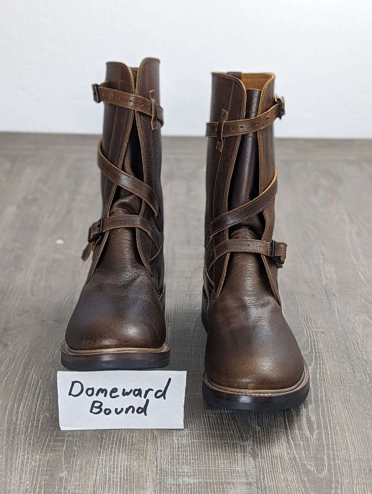 Photo by itsnotbriatall on October 1, 2023 of the Eastman Leather Tanker Boots in Horween Havana Burnished Roughout.