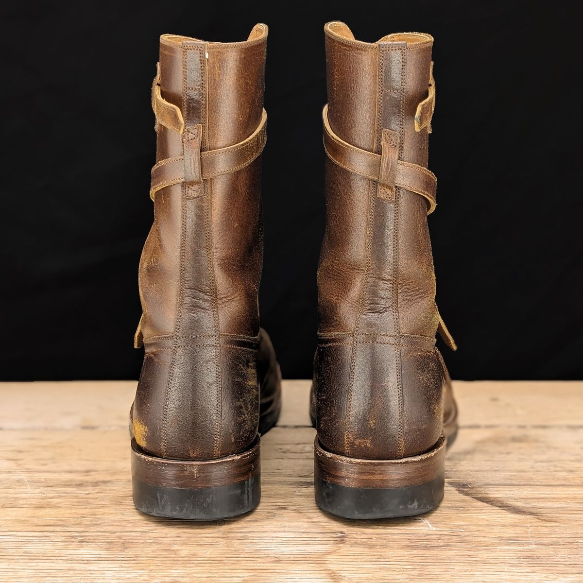 Photo by itsnotbriatall on January 2, 2024 of the Eastman Leather Tanker Boots in Horween Havana Burnished Roughout.