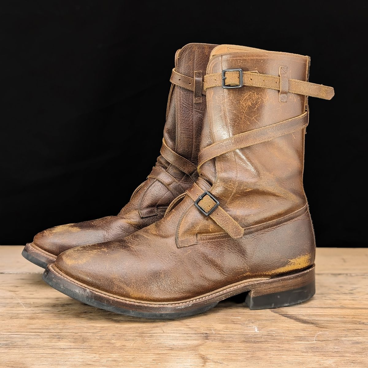 Photo by itsnotbriatall on January 2, 2024 of the Eastman Leather Tanker Boots in Horween Havana Burnished Roughout.