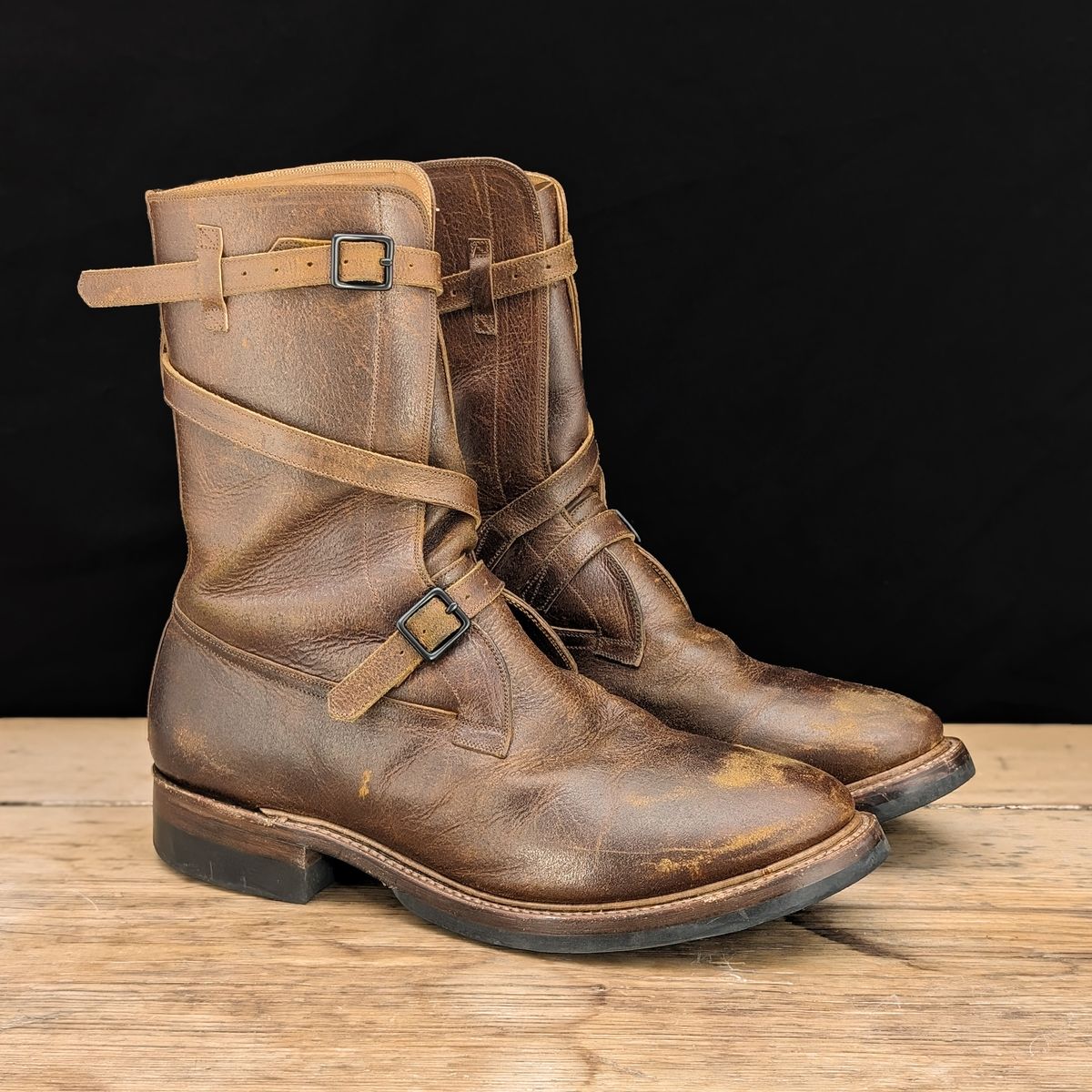 Photo by itsnotbriatall on January 2, 2024 of the Eastman Leather Tanker Boots in Horween Havana Burnished Roughout.