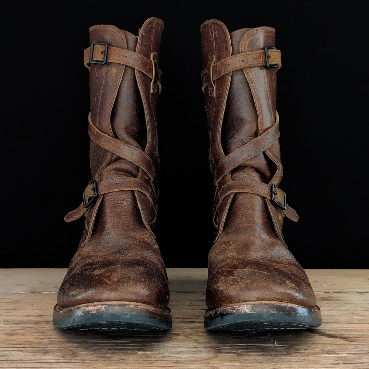 Photo by itsnotbriatall on February 3, 2024 of the Eastman Leather Tanker Boots in Horween Havana Burnished Roughout.