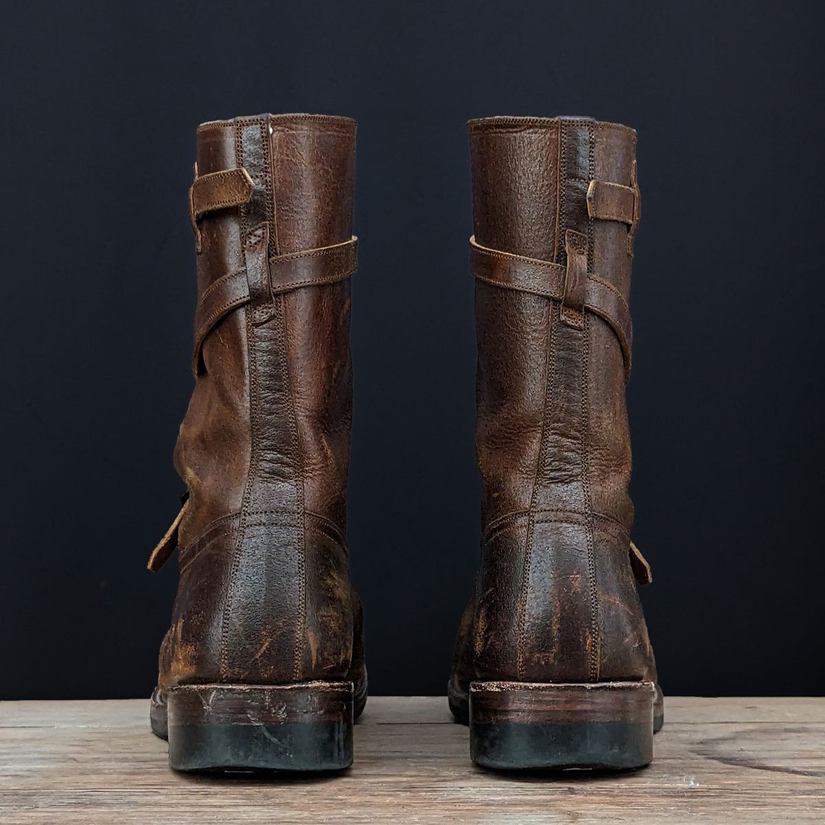 Photo by itsnotbriatall on March 3, 2024 of the Eastman Leather Tanker Boots in Horween Havana Burnished Roughout.